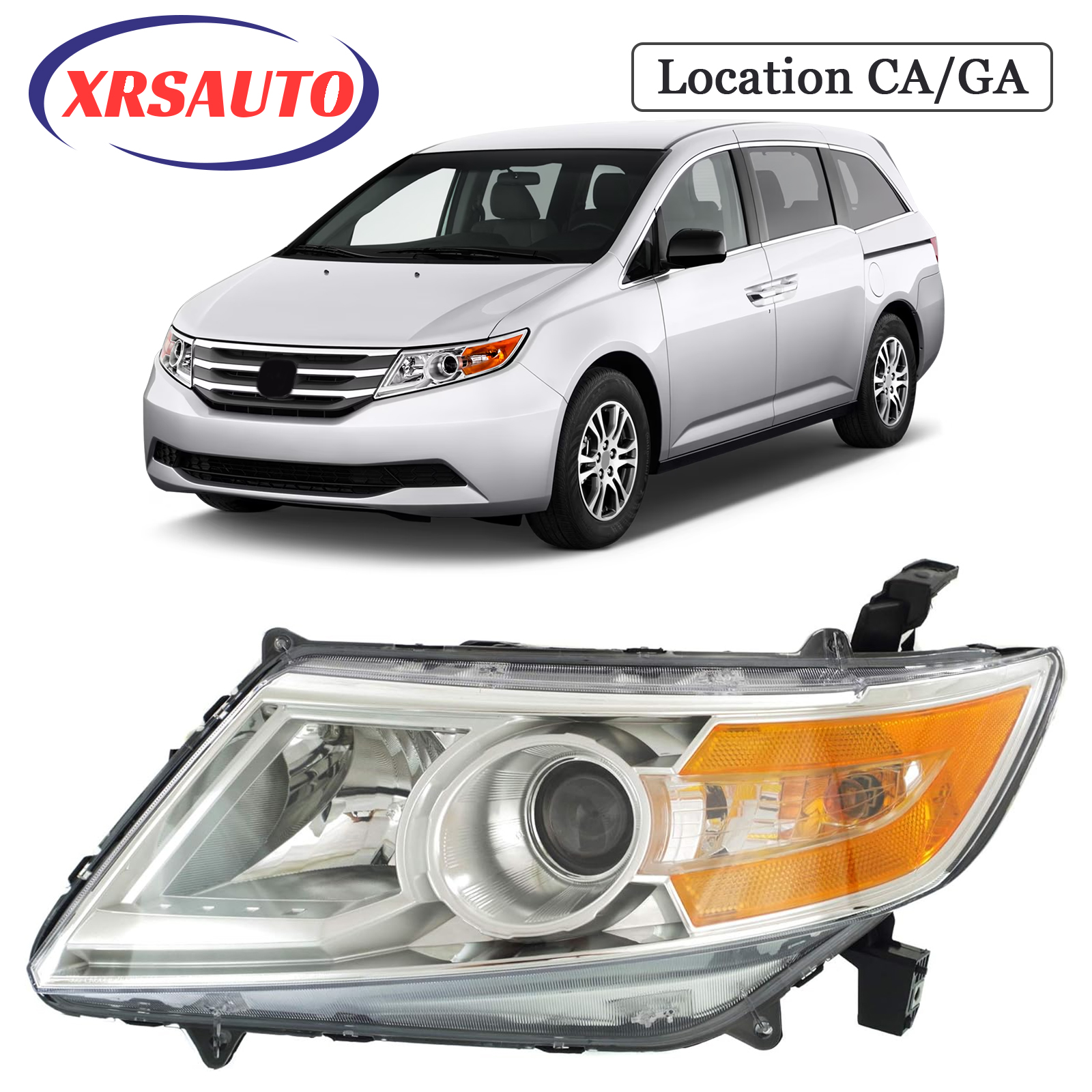 HOUGEET Headlight Assembly Fit for 2011-2017 Honda Odyssey, Headlamp Replacement Accessories Fit for 11-17 Honda Odyssey EX/EX-L/LX,Only For Halogen Model,W/bulbs (Chrome, Right Passenger Side)