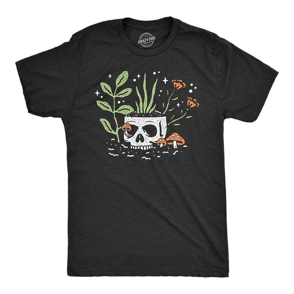 Mens Skull Flowers T Shirt Funny Spooky House Plant Horticulture Lovers Tee for Guys Graphic Tees