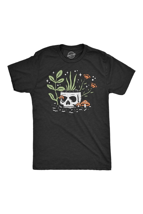 Mens Skull Flowers T Shirt Funny Spooky House Plant Horticulture Lovers Tee for Guys Graphic Tees