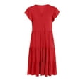 thumbnail image 5 of felwors Womens Summer Dress Ruffle Sleeve V Neck Midi Dresses Fashion Casual Fit Flowy Tiered Boho Beach Vacation Sundress Red, XXL, 5 of 5