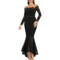 thumbnail image 6 of MaxxMarket  Women's Floral Lace Long Sleeve Off Shoulder Wedding Mermaid Dress, 6 of 10