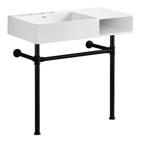 Kingston Brass Aurelius 36-inch Console Sink with Stainless Steel Legs in Matte White and Matte Black