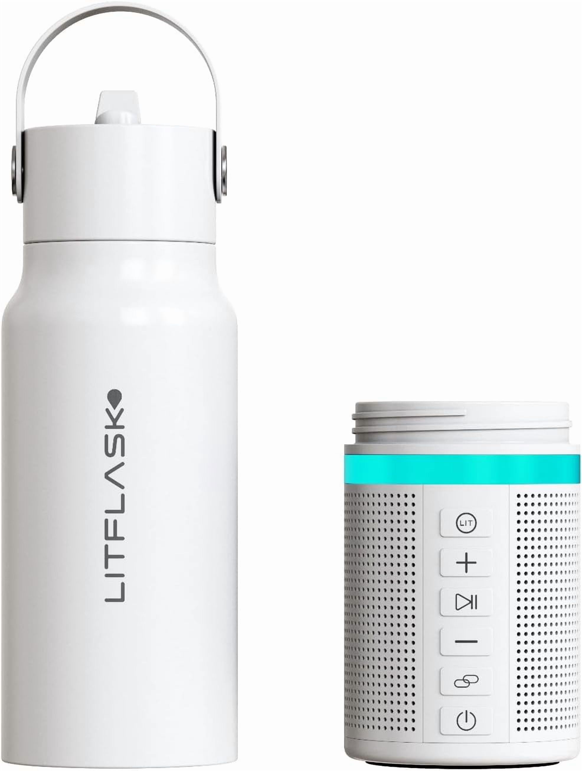 LITFLASK Smart Water Bottle with Premium Bluetooth Speaker, White, Portable Charger, LED Light, Stainless Steel, Mix & Match Colors, 20oz - Oprah's Favorite Things 2024