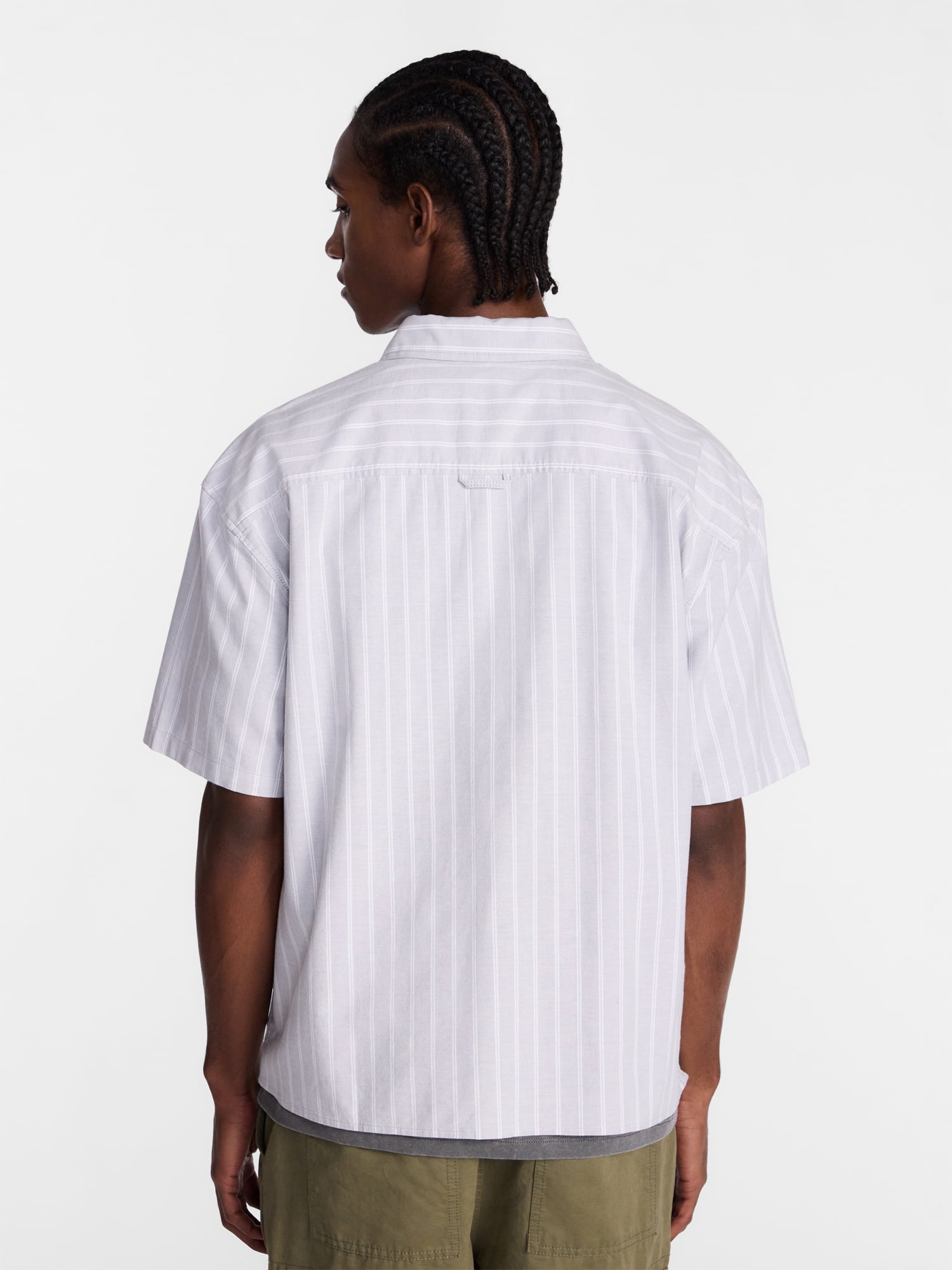 No Boundaries Boxy Cropped Fit Oxford Shirt with Short Sleeves, Men's XS-5XB
