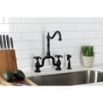 thumbnail image 4 of Kingston Brass KS7750TXBS French Country Two-Handle 3-Hole Deck Mount Bridge Kitchen Faucet with Brass Side Sprayer in Matte Black, 4 of 8