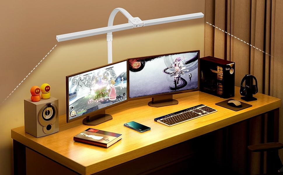 OptiLite White Clamp-On LED Desk Lamp, Dimmable Adjustable Arm Task Light with Touch Controls