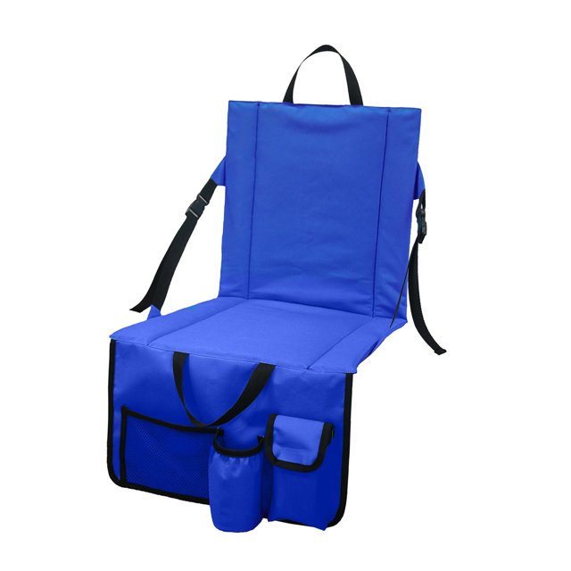 Silla de estadio portátil, con cojín acolchado de bolsillo, colchoneta para sentarse, tela Oxford, ancha y ligera para acampar, senderismo, playa, Azul