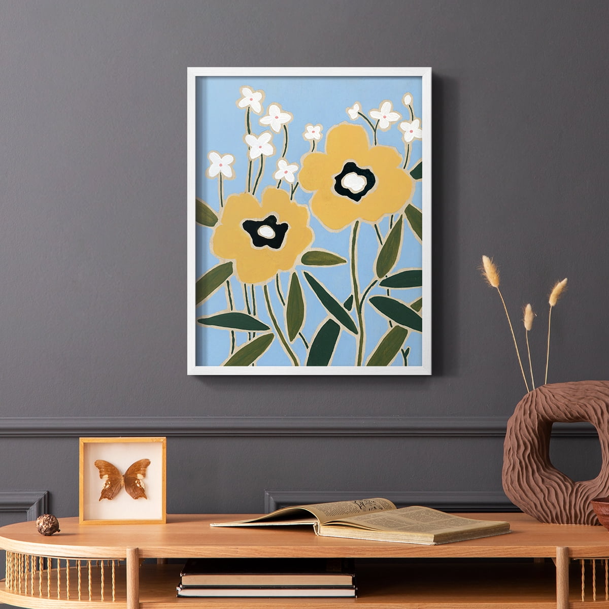 Woodblock Floral II Framed Print - Solid Wood in Single Picture Frame Solid Wood 2 Framed Print