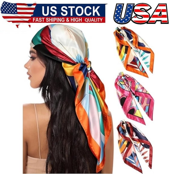 35”Large Square Satin Head Scarf-3Pcs Satin Hair Scarves Silk Bandana Scarf Head