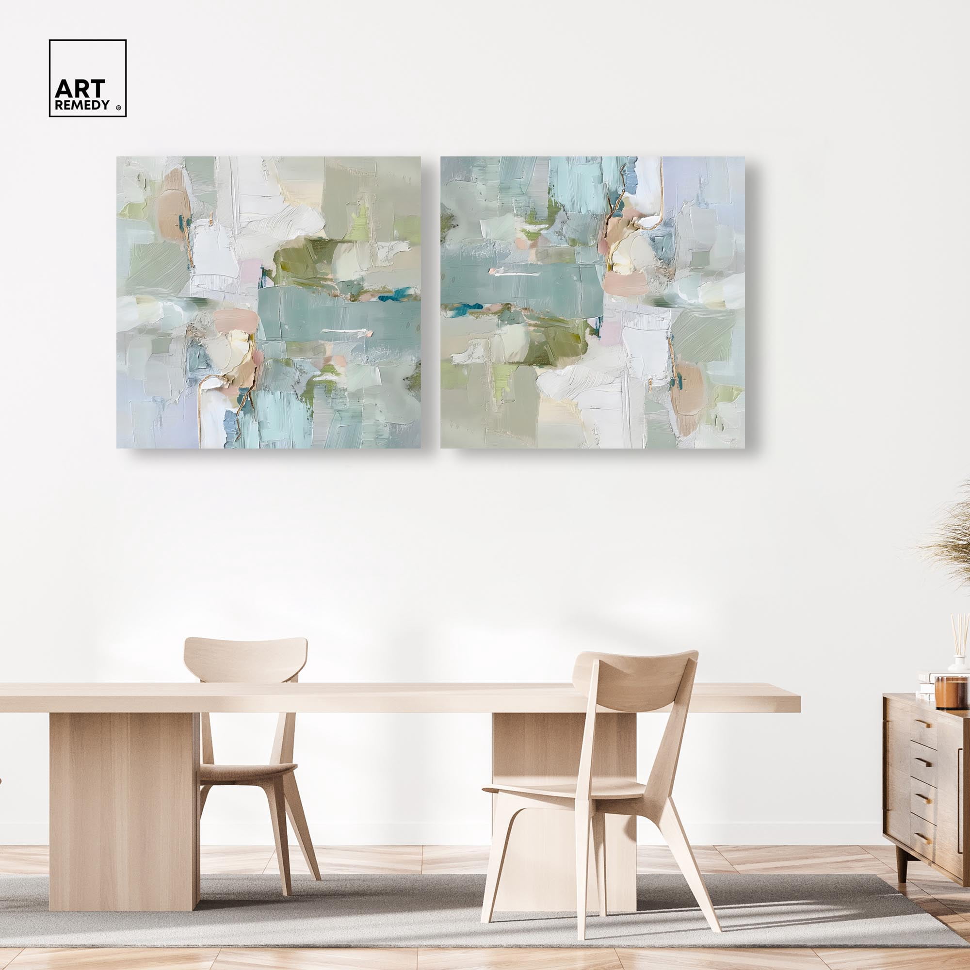 Art Remedy Modern Trendy Art Canvas, 40" x 40", Gallery Wrapped, Jade Sweep I Set