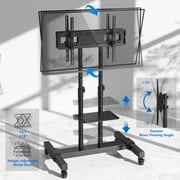 Modern Black Large Heavy Duty Mobile TV Stand Rolling TV Cart for 40 to 80 inch Black Dual Metal Shelf