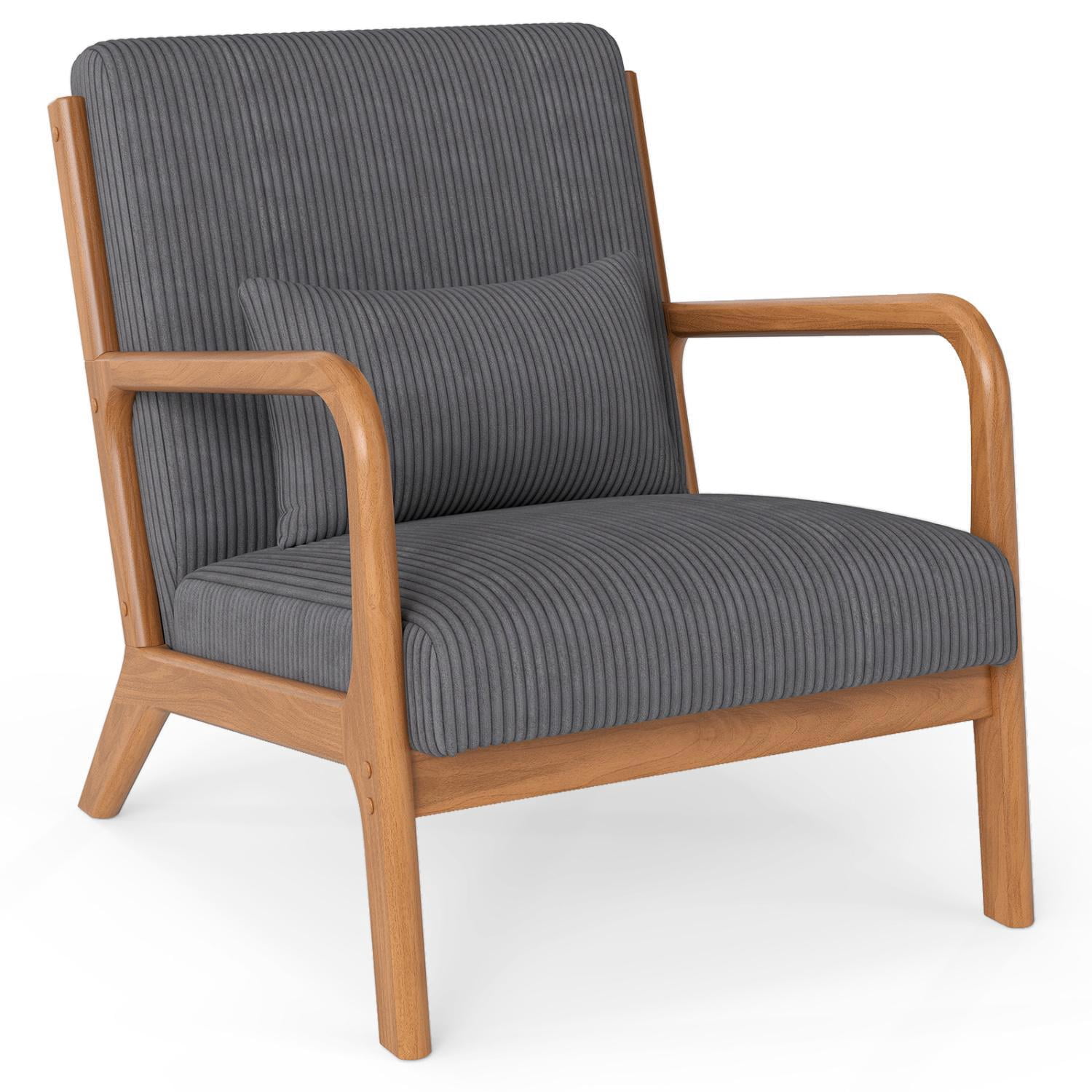 Hommoo Modern Accent Chair, Striped Corduroy Fabric Arm Chair with Solid Wood Frame, Upholstered Comfy Reading Chair for Home, Gray
