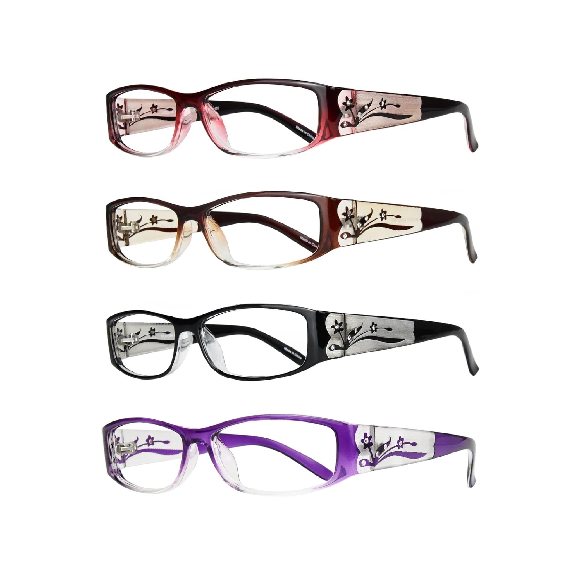 Eyebogo Kaylee Value 4-Pack Women Rectangular Reading Glasses, +2.50