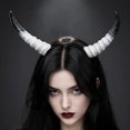 thumbnail image 5 of Halloween Horn Headband, Curved Ram Goat Style Hair Hoop with Sculpted Texture, Fantasy Costume for Cosplay Party Carnival (White), 5 of 5
