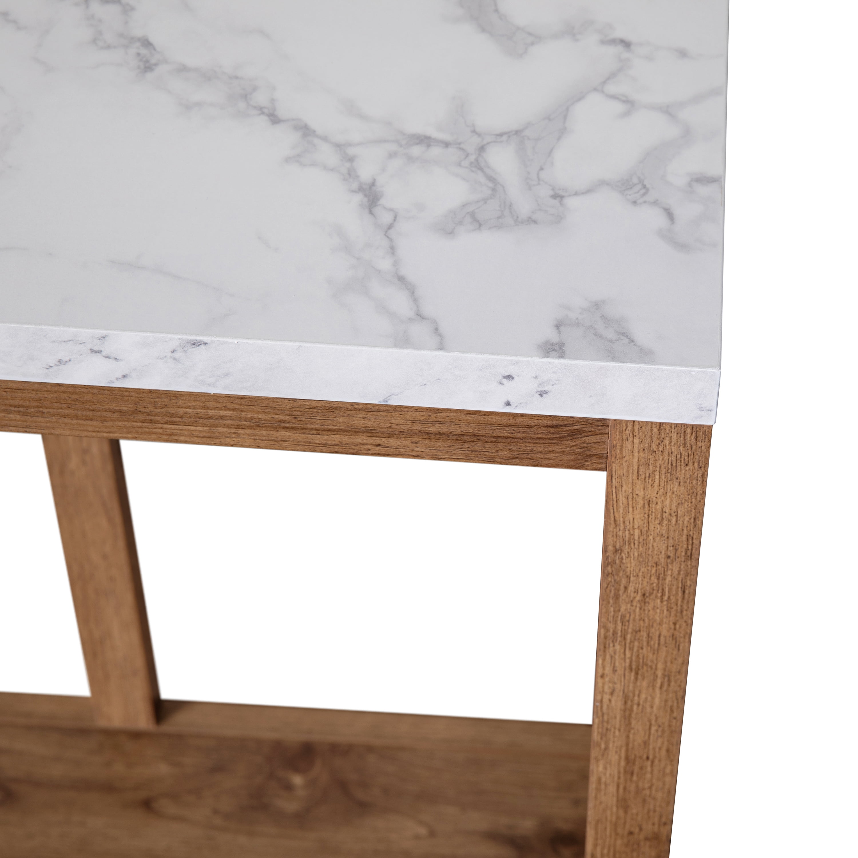 Emma + Oliver Modern Farmhouse Entryway Console Accent Table in Warm Oak with Faux Marble Finished Wood Top