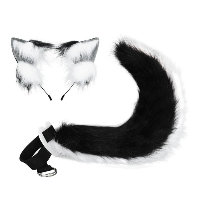 Accessoires pour Cheveux Oreilles et Queue de Chat Fausse Coiffe Mascarade Performance Noir Blanc
