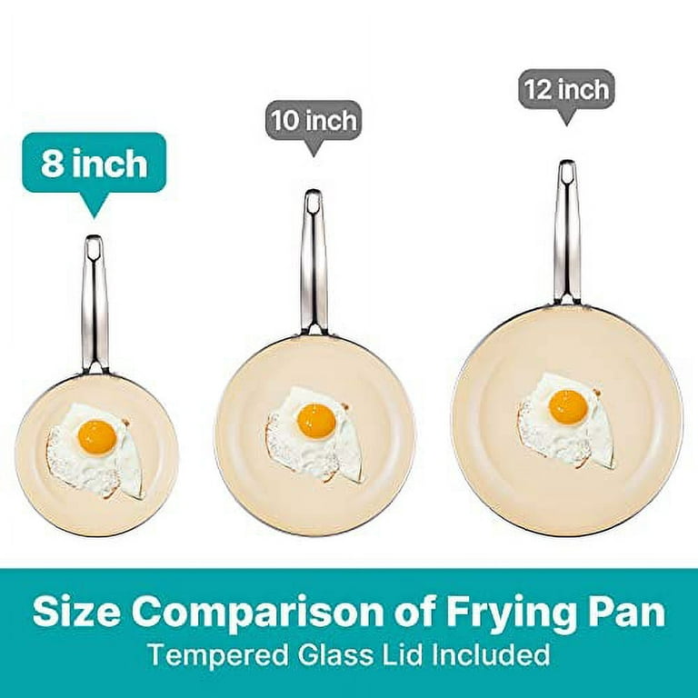 HLAFRG 8 inch Nonstick Frying Pan with Lid,Blue Marble Die-Cast Skillet, Stone-Derived Coating,APEO & PFOA Free, with Soft-Touch Ergonomic Handle
