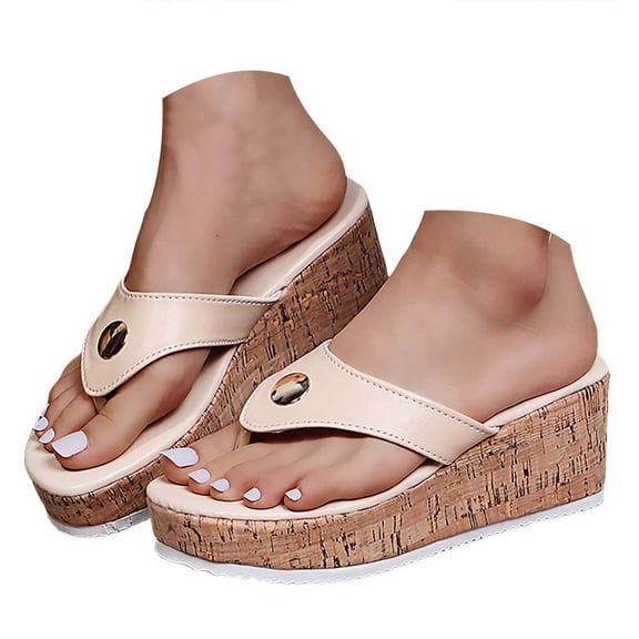 Mepaouo Flip Flops for Women Cork Platform Wedge Thong Walking Sandals Summer Beach Slip on Slides