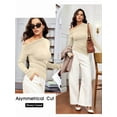 thumbnail image 4 of Women'S Off Shoulder Tops Dressy Long Sleeve Asymmetrical Slim Fit Going Out Fall Blouse Ruched Shirts Apricot S, 4 of 8