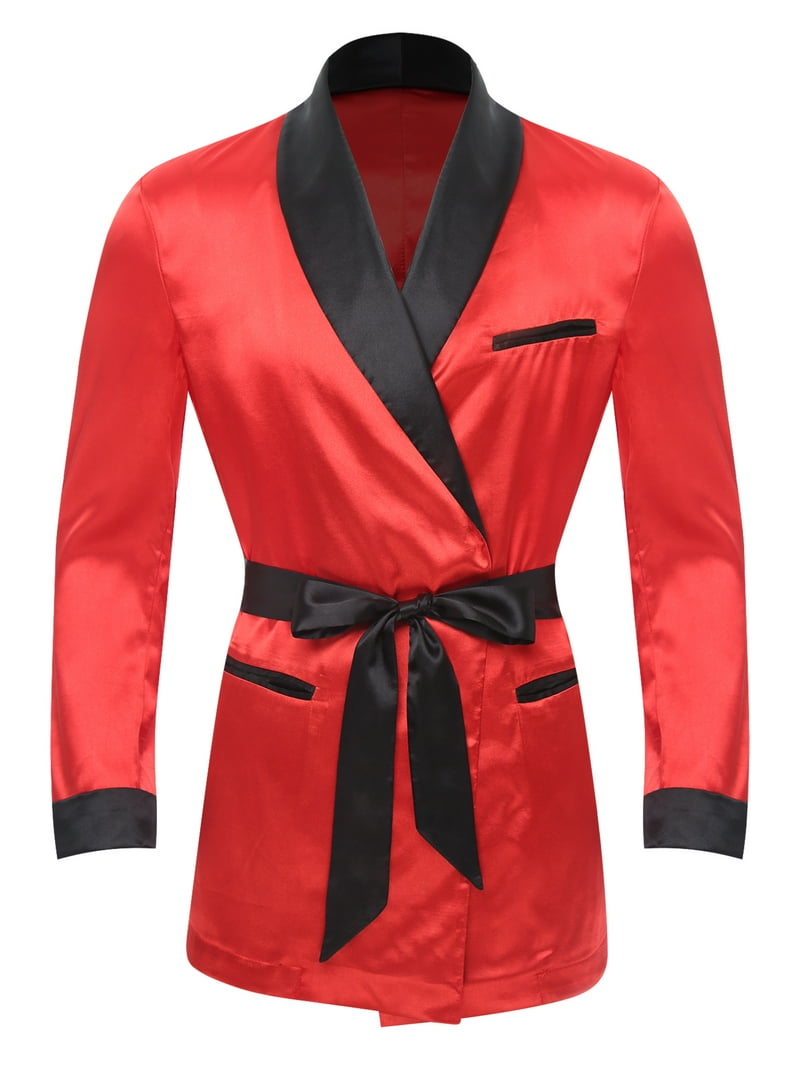 Eandarui Mens Satin Smoking Jacket with Belt Set Nightwear Fully Lined  Kimono Bathrobe Dressing Gown Red L - Walmart.com