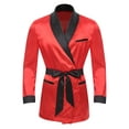 thumbnail image 4 of Eandarui Mens Satin Smoking Jacket with Belt Set Nightwear Fully Lined Kimono Bathrobe Dressing Gown Red XXL, 4 of 7