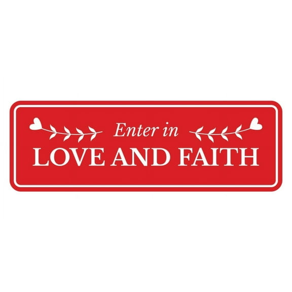 Signs ByLITA Standard Enter in Love and Faith Door or Wall Sign Easy Installation | Durable Construction | Religious Greetings | Sunday School Welcome Signs | Church | Faith Sign (Red) - Large