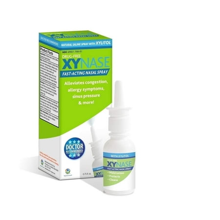 Xynase Natural Saline Nasal Spray with Xylitol, Gentle Mist for Dry Nose and Sinus Hydration, Steroid-Free, 0.75 fl oz