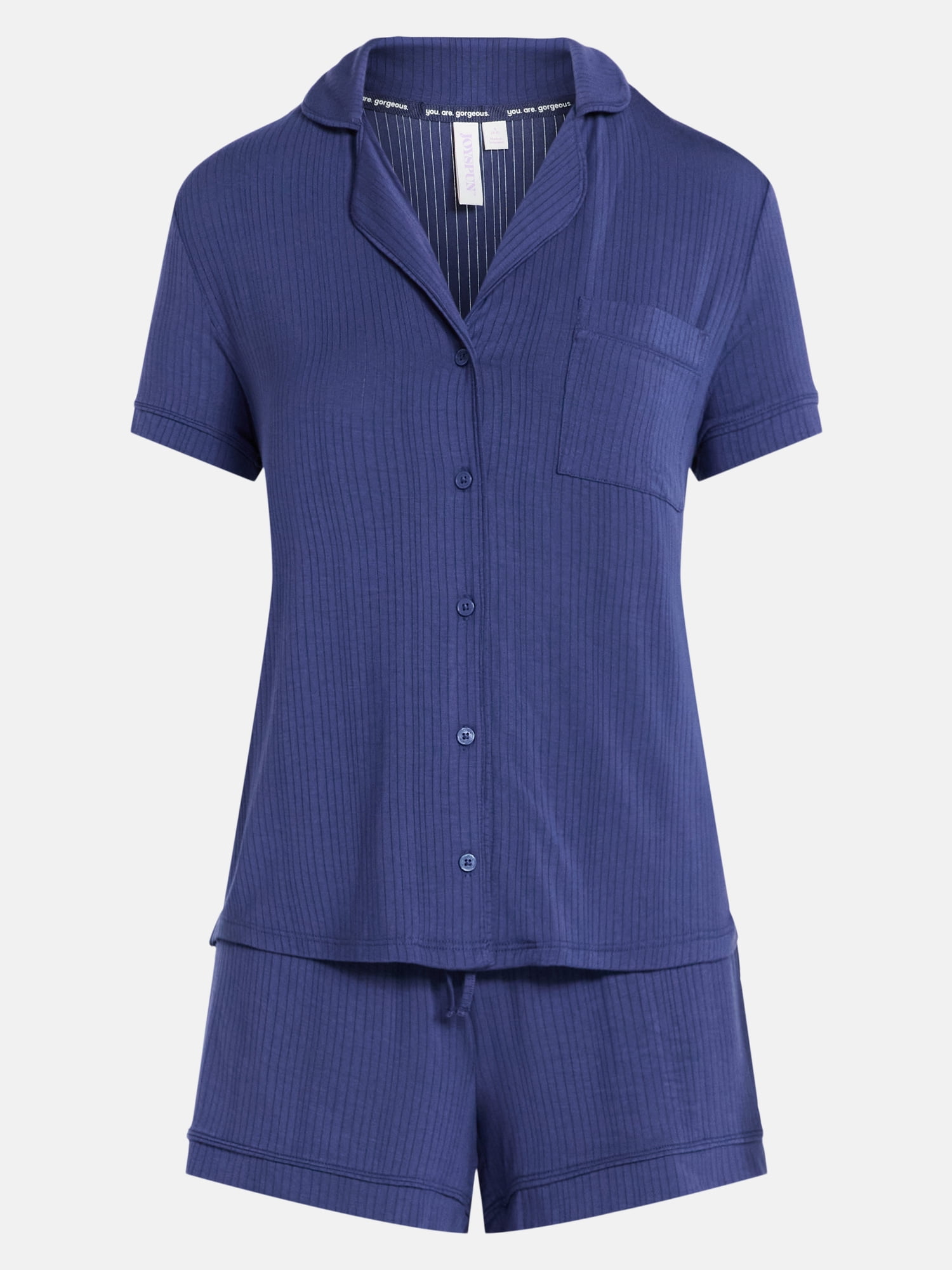 Joyspun Womens Sleep Rib Modal Short Sleeve Notch Set, Size XS-XL, 2X-3X