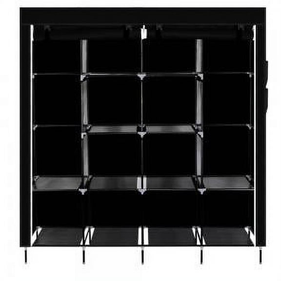 67" Clothes Closet, Bingkers Portable Wardrobe Clothes Storage Rack 12 Shelves 4 Side Pockets Black