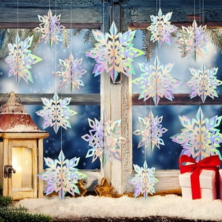 Christmas Hanging Snowflake Decorations, 12Pcs Large 3D  Glittery Silver Snowflakes & 12Pcs White Snow Flakes Garland Winter  Wonderland Decor, Frozen Birthday Party Friendsgiving Tree Home Ornaments :  Home & Kitchen