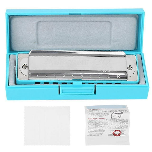 Blues Harmonica 10‑Hole Mouthorgan Eb Key ABS Resin Comb Beginner Gifts Professional(Blue )