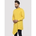 thumbnail image 3 of eloria Men's Traditional Yellow Cold-Shoulder Sleeves Asymmetric Kurta, 3 of 7