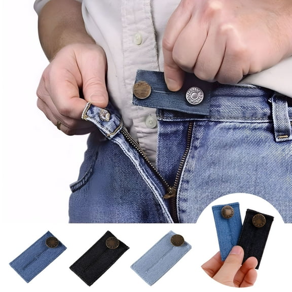 TELOLY 3 pcs Denim Waist Extenders Button for Pants Jeans Trousers Skirt Adjustable Waistband Extender with Metal Button for Women Men Black Blue Dark Blue Light Blue Button Extender Set