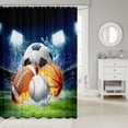 thumbnail image 2 of Manfei Cartoon Sports Shower Curtain 72Wx84L, Football Soccer Basketball Baseball Bathroom Shower Curtain, Navy Green Orange, 2 of 5