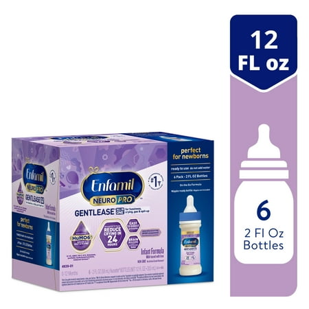 Enfamil NeuroPro Gentlease Baby Formula, Brain Support that has DHA, HuMO6 Immune Blend, Designed to Reduce Fussiness, Crying, Gas & Spit-up in 24 Hrs, 2 Fl Oz, 6 Liquid Bottle