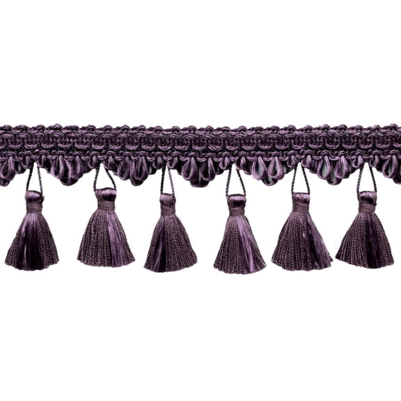 2 1/4" (5.5cm) Elegant Scalloped Tassel Fringe Trim # TFSS0225,, Eggplant Purple #H07 (Dark Mauve Violet Purple) Sold By The Yard (36"/3 ft/0.9m)