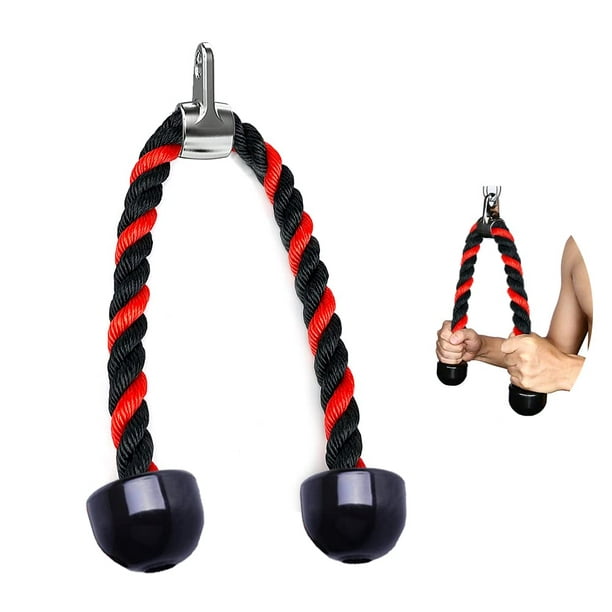 tchrules Universal Tricep Rope Pull Down - 28 Inch Heavy Rope Length, Easy  to Grip & Non Slip Cable Attachment, Suitable for Professional Gyms (Black  red) 