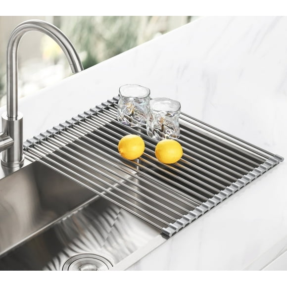 Escurreplatos Enrollable de 45 x 39 Cm. Tomorotec, Escurridor de Platos Grande, Multiusos, Plegable, de Acero Inoxidable, para Colocar sobre el Fregadero, Ideal para Tazas, Frutas y Verduras.