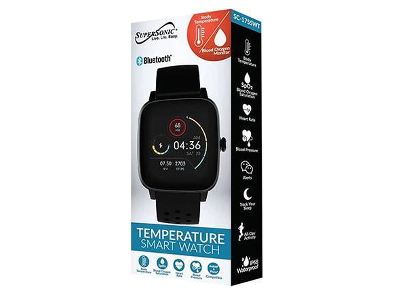 Supersonic 1.4” Touch Screen Smartwatch with Body Temperature Monitor Unisex New - Black - image 3 of 4