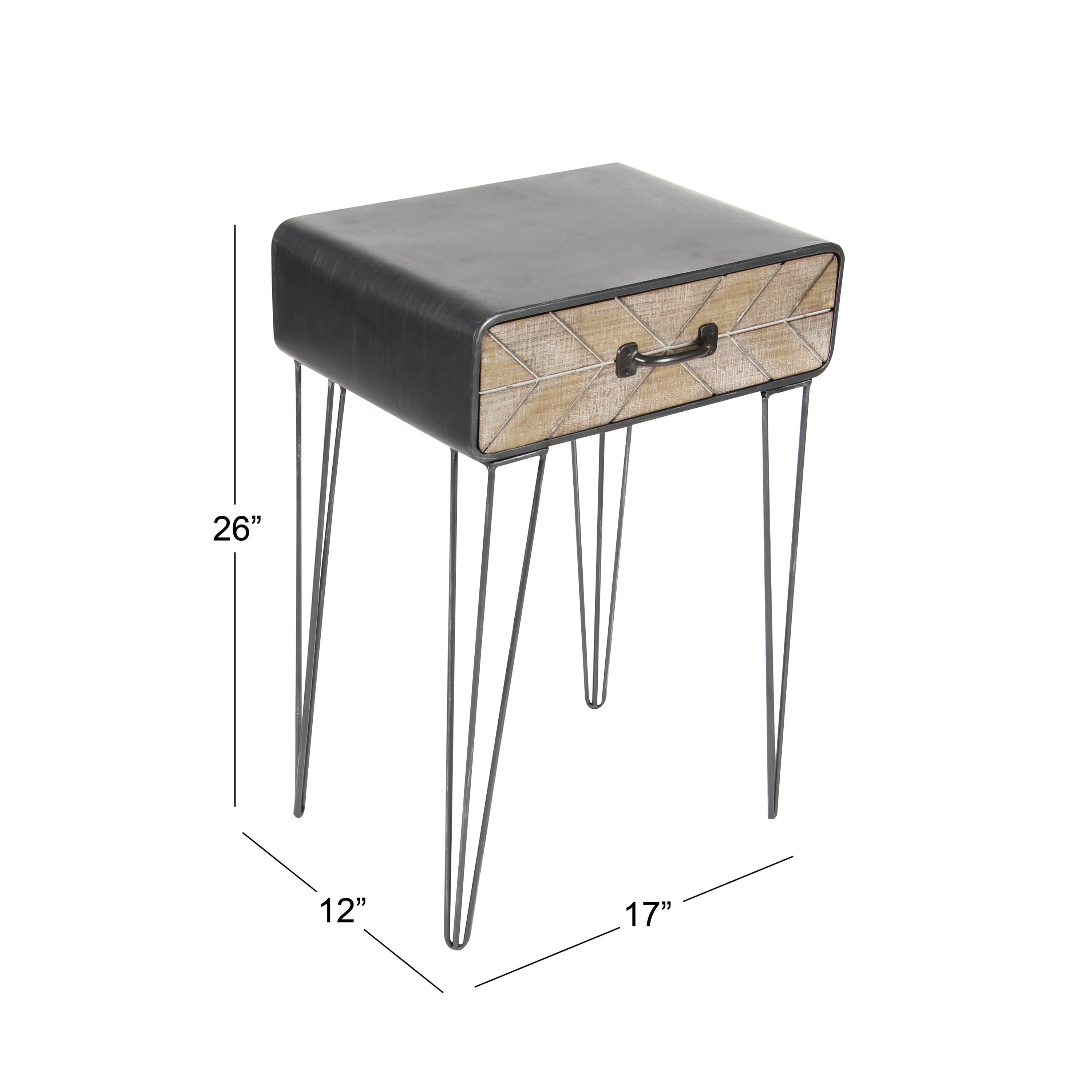 DecMode 17" x 26" Black Metal Single Drawer Accent Table, 1-Piece