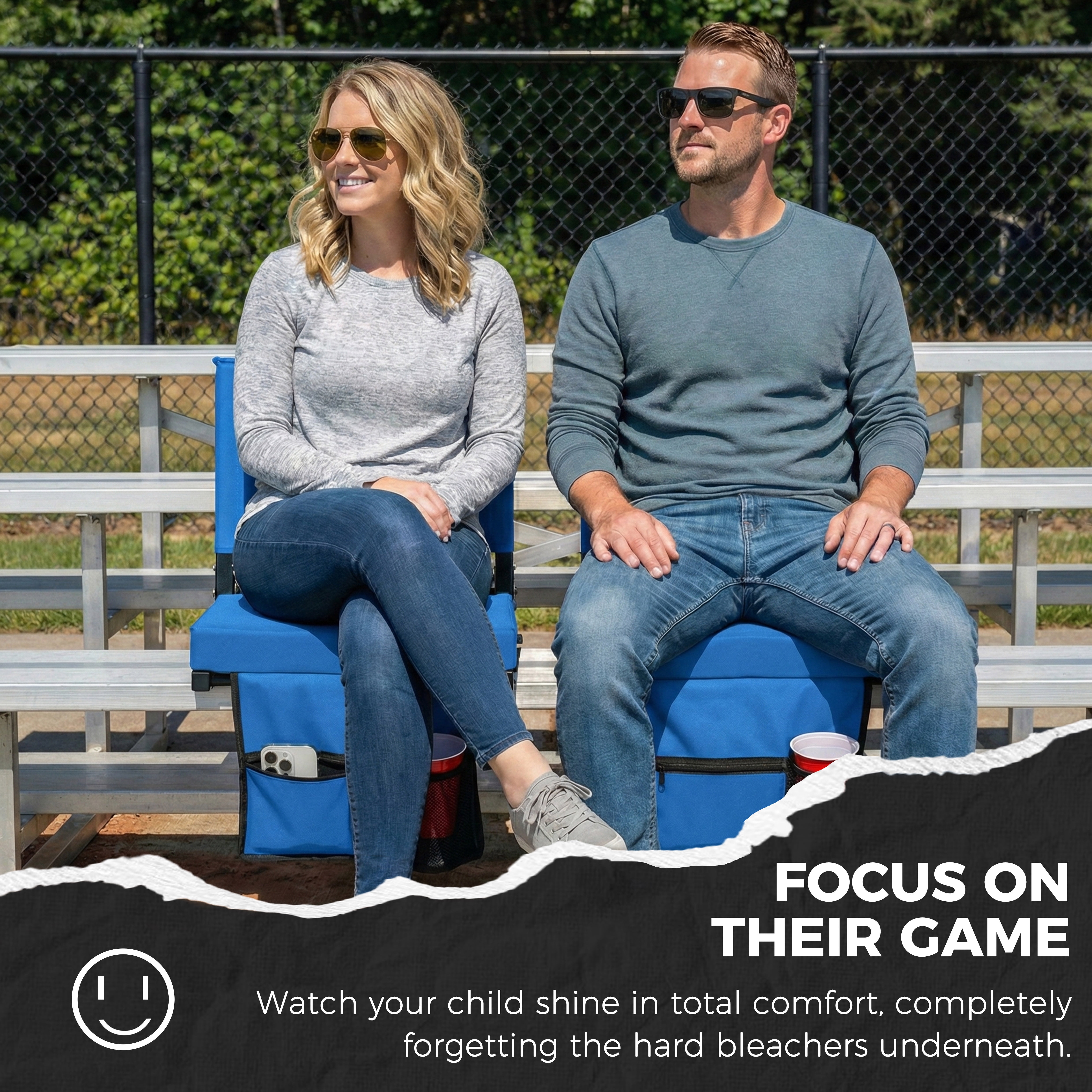 SPORT BEATS Stadium Seats with Back Support Bleacher Chairs with Back and Cushion Thick Padded Bleacher Seats Includes Shoulder Strap