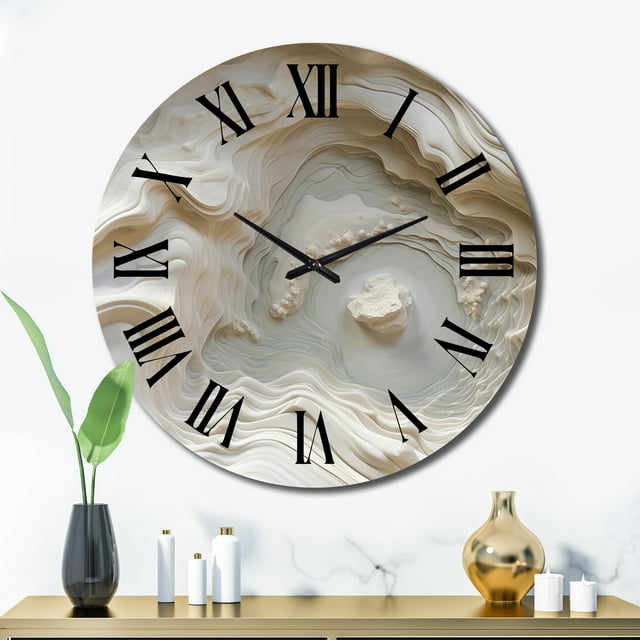 Designart "Spiral Nebula in Cream II" Abstract Spirals Oversized Wall Clock