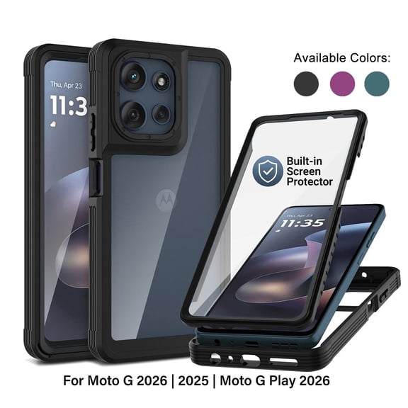 NJJEX For Motorola Moto G 5G 2025 / Moto G 2026 / Moto G Play 2026 Phone Case, Full Body Hybrid Shockproof Bumper Cover with Built-in Screen Protector, Black