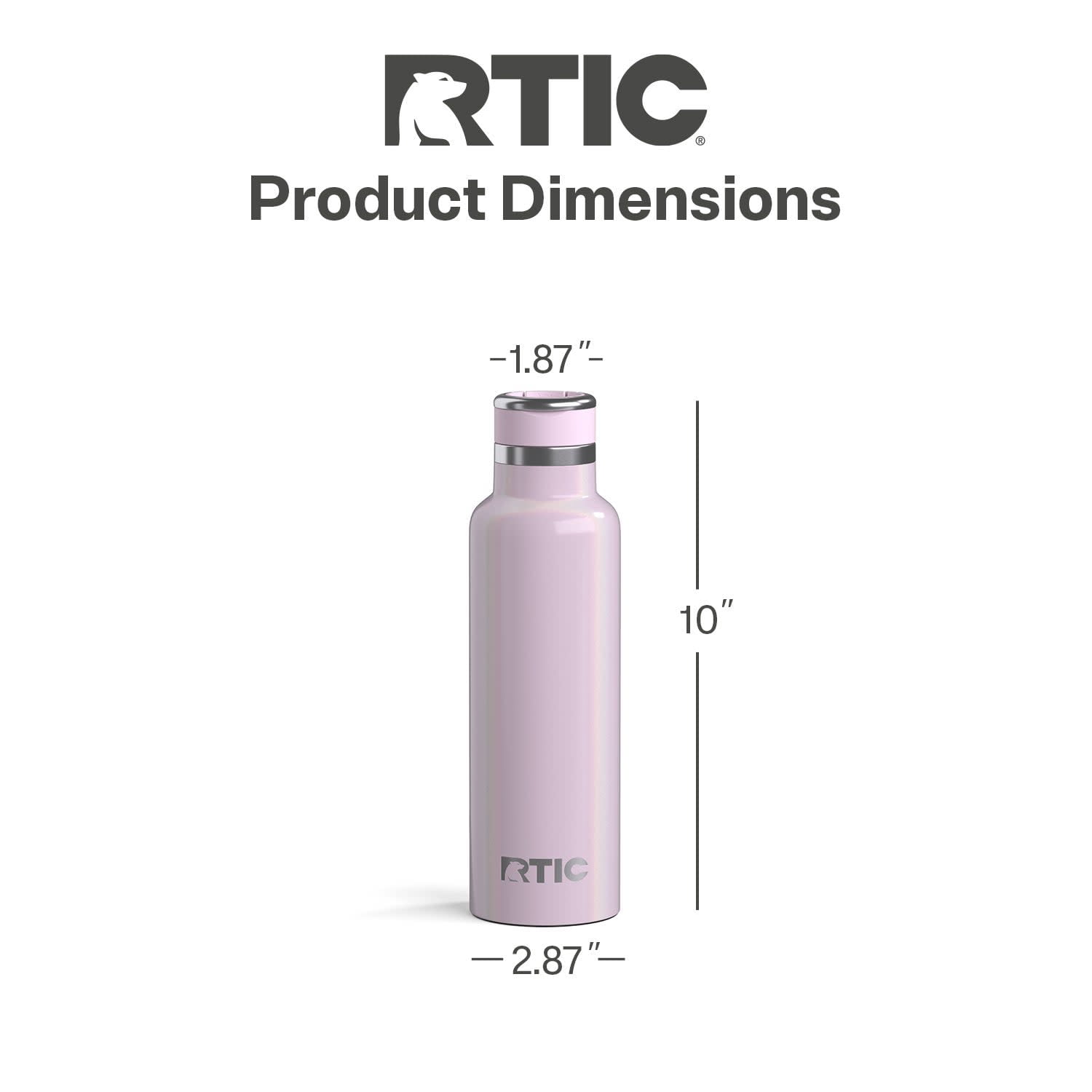 RTIC 20 oz Ceramic Lined Insulated Journey Water Bottle, Leak-Proof Lid, Pale Pink Glitter