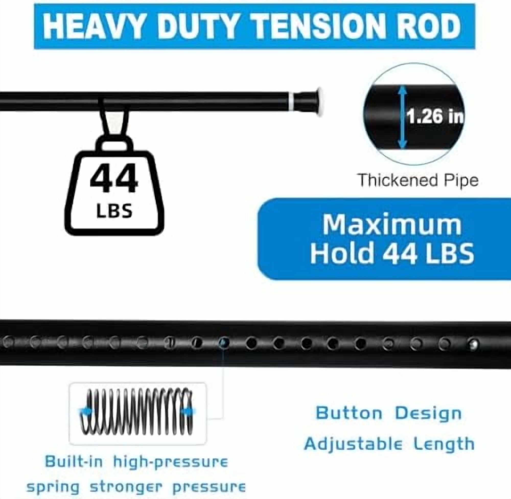 Tension Curtain Rod 43 to 83 Inches (3.6 to 7 ft), 1.26" Diameter Spring Adjustable Heavy Duty Long Large Curtains Pole for Windows Door Bathroom Patio Outdoor No Drilling, Black