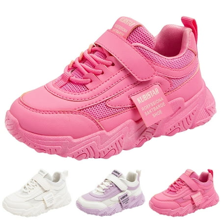 

B91xZ Girls Sneakers Children Sneakers Girls Flat Thick Bottom Non Slip Lightweight Mesh Upper Breathable (White 1 Big Kids)