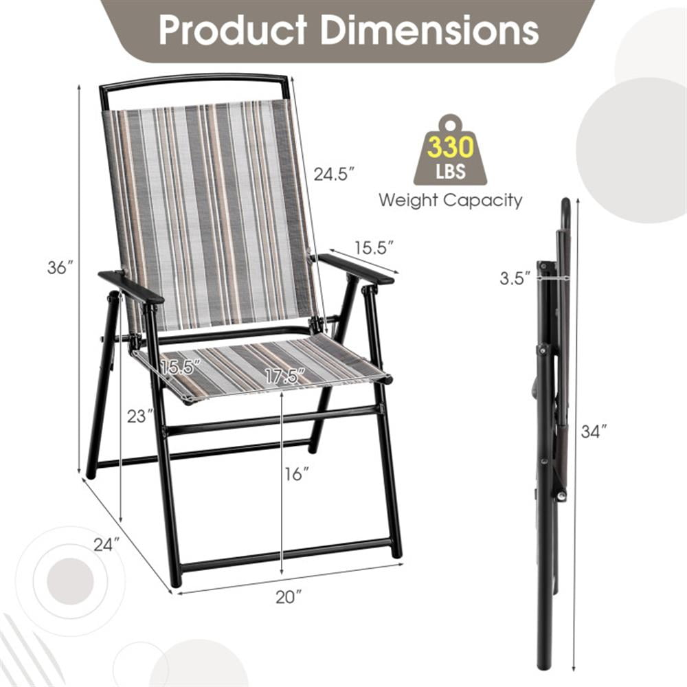 Spaco Set of 2 Patio Folding Sling Chairs Space-saving Dining Chair, Outdoor Chairs, Patio Furniture-Gray