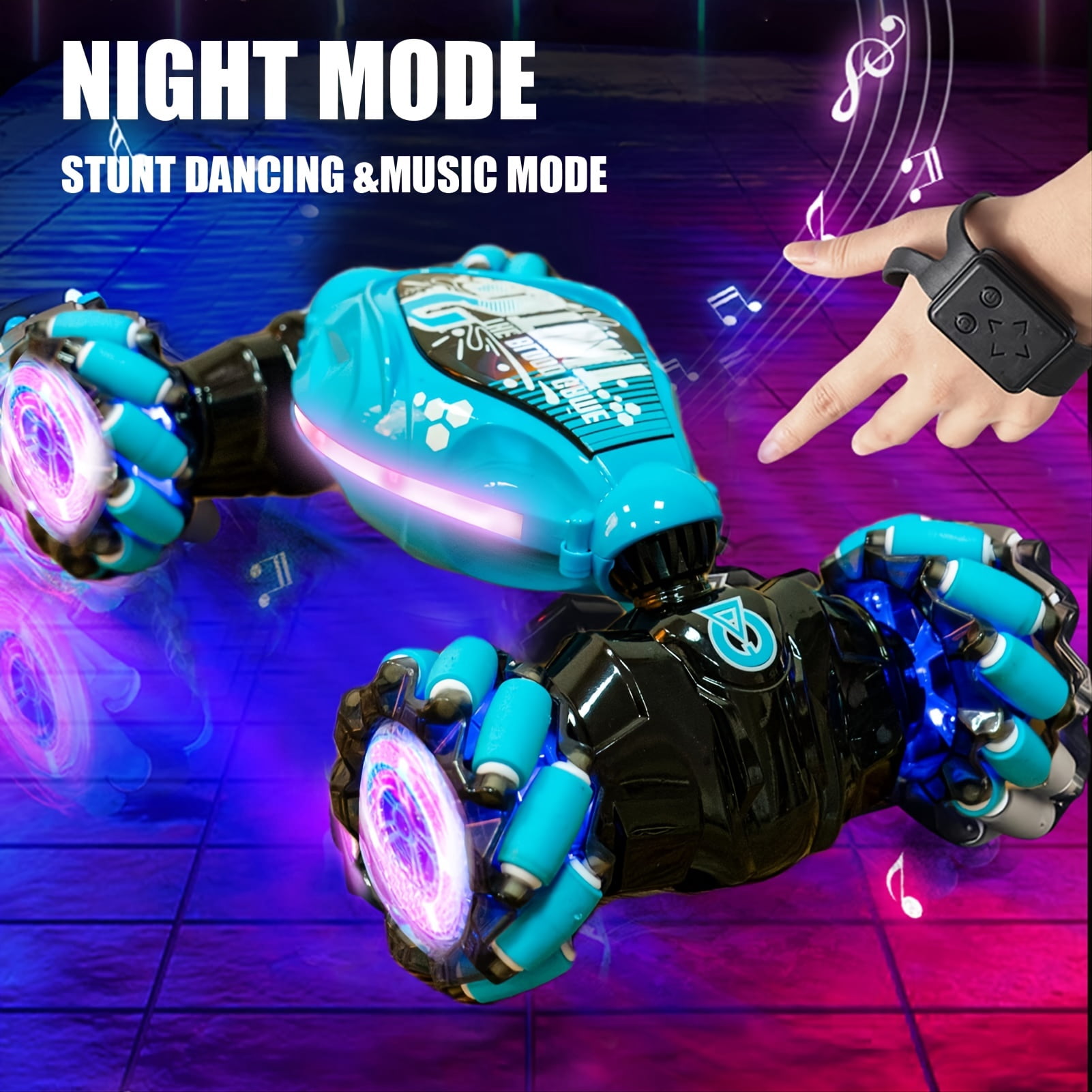 1:14 RC Stunt Car, 2.4GHz Gesture Sensing Remote Control Car ,360 Degree Rotation Deformable Four- wheel Drive Vehicle, can run flat and climb with Music and Light