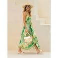 thumbnail image 2 of Women Boho Halter Maxi Dress Floral V Neck Sleeveless Loose Fit Backless Irregular Hem Long Holiday Vacation Dress Green XL, 2 of 7