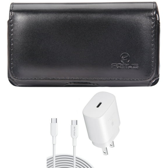 25W Fast Home Charger & Case Belt Clip for Samsung Galaxy S22,S21,S20 - PD Type-C 6ft USB-C Cable   Leather Swivel Holster Combo